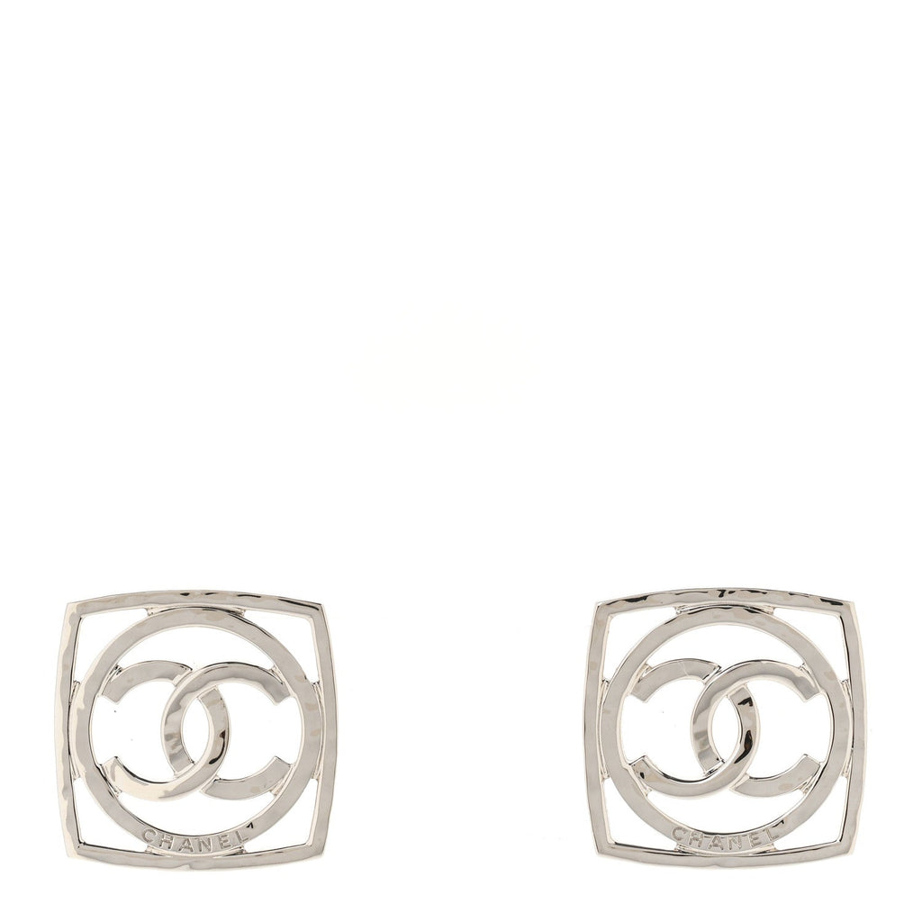 Metal Square CC Earrings Silver