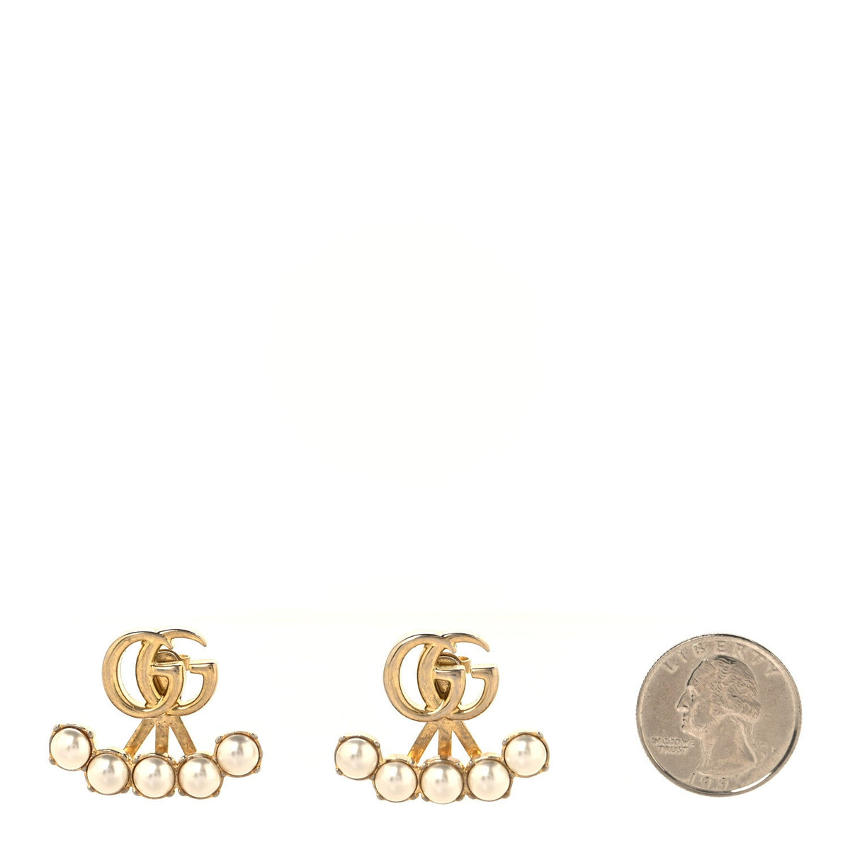 Metal Pearl Double G Drop Earrings Gold