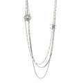 Glass Pearl Crystal CC Leaf Multi Strand Long Necklace Ruthenium