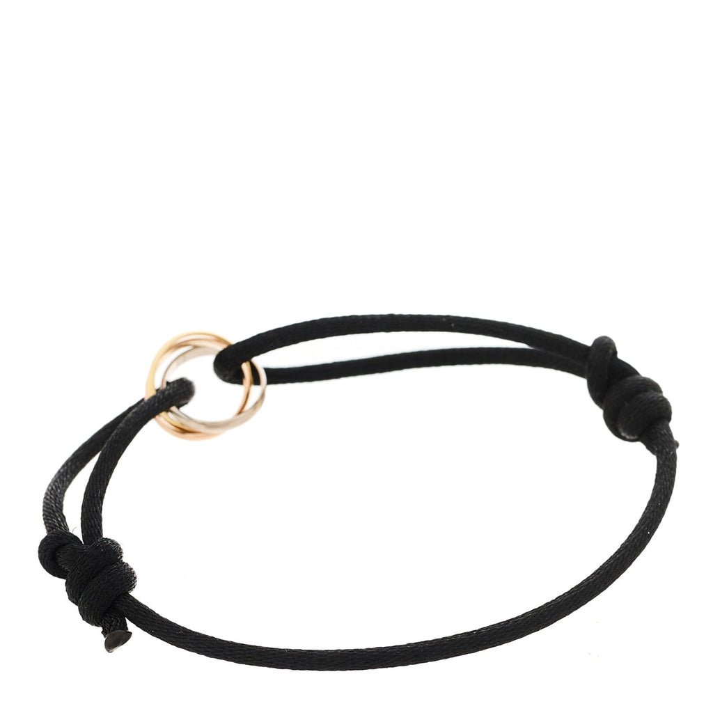 18k Pink Yellow White Gold Trinity Adjustable Cord Bracelet Black