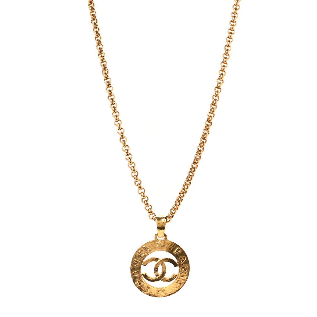 CC Chain Pendant Long Necklace Gold