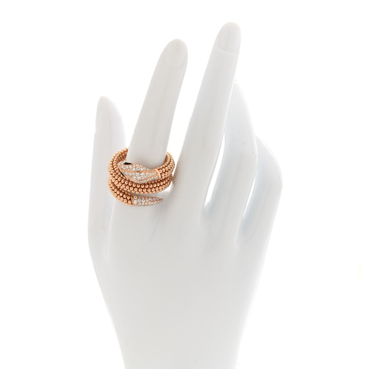 18K Rose Gold Diamond Black Onyx Two Coil Pave Ring XL