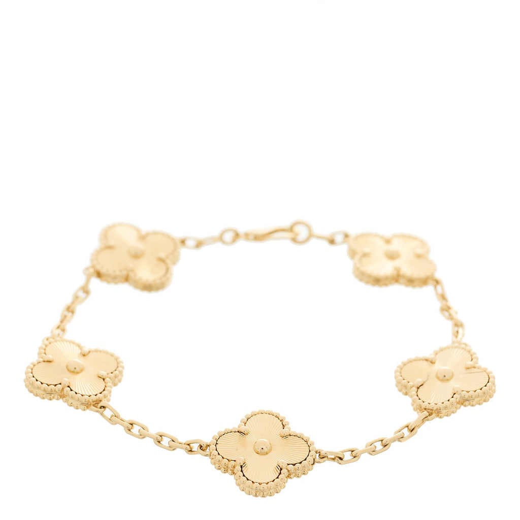 18K Yellow Gold 5 Motifs Guilloche Vintage Alhambra Bracelet