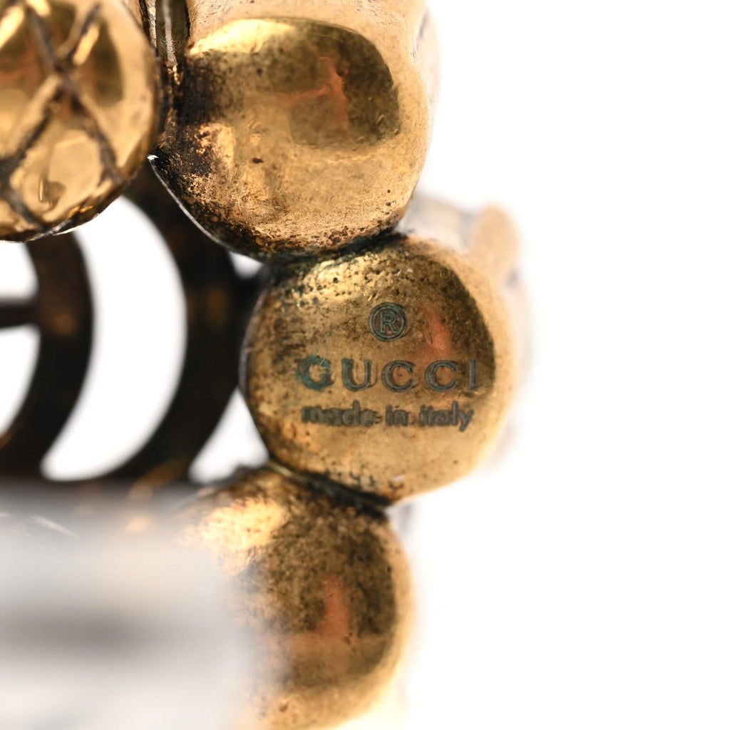 Metal Crystal Double G Clip On Earrings Aged Gold