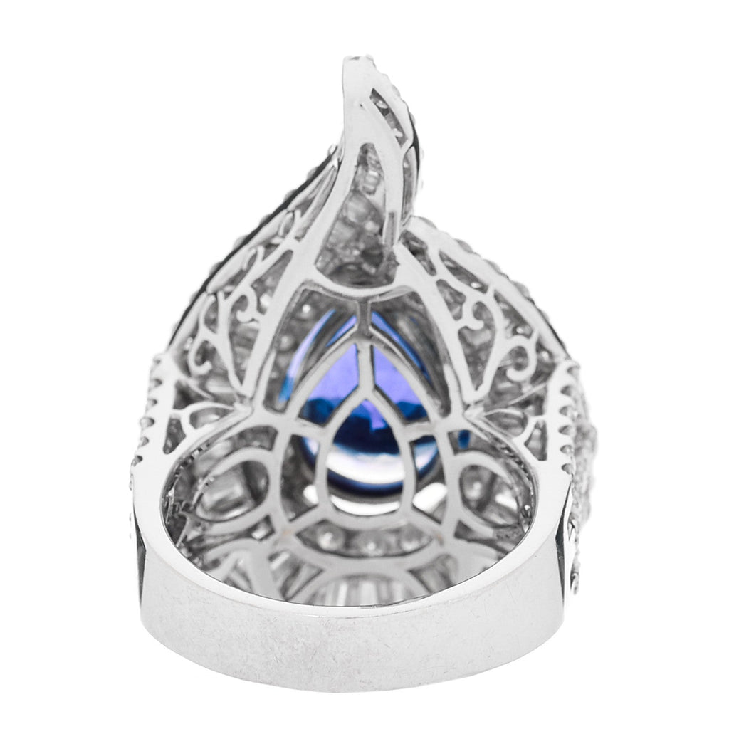 18K White Gold Diamond Tanzanite 3.64ctw Pear Cut Cocktail Ring 54 6.75