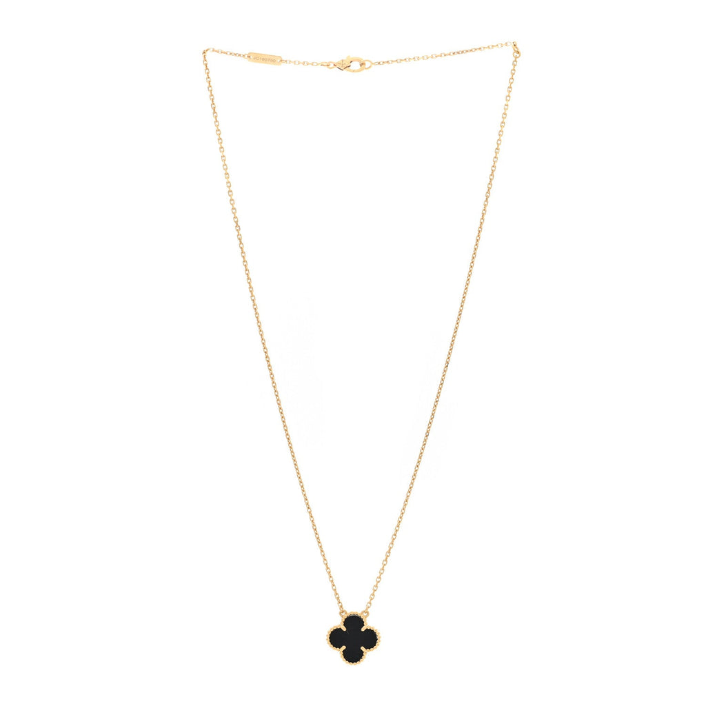 18K Yellow Gold Black Onyx Vintage Alhambra Pendant Necklace