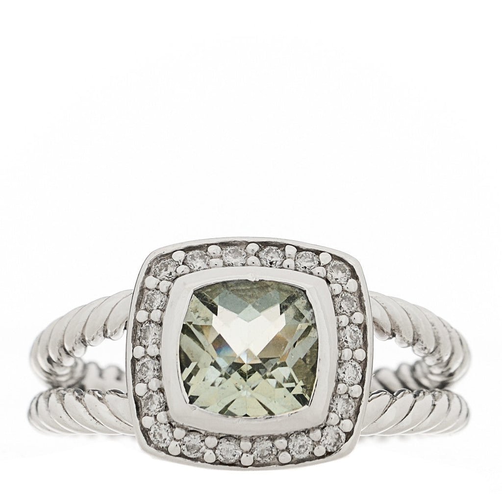 Sterling Silver Diamond Prasiolite 7mm Petite Albion Ring 50 5.25