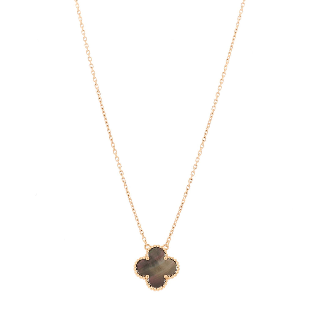 18K Rose Gold Gray Mother of Pearl Vintage Alhambra Pendant Necklace