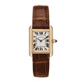 18K Yellow Gold Alligator 22mm Tank Louis Quartz Watch Brown