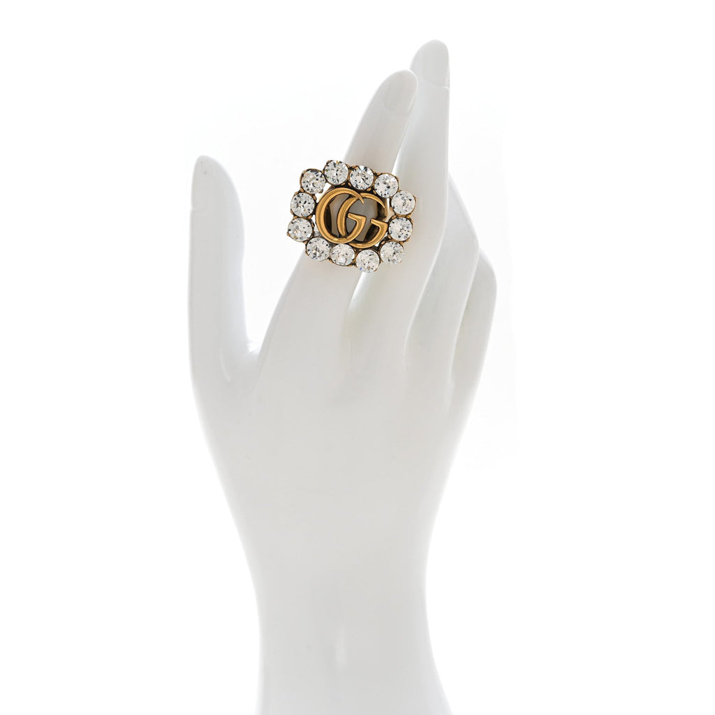 Metal Crystal Double G Ring XS Aged Gold