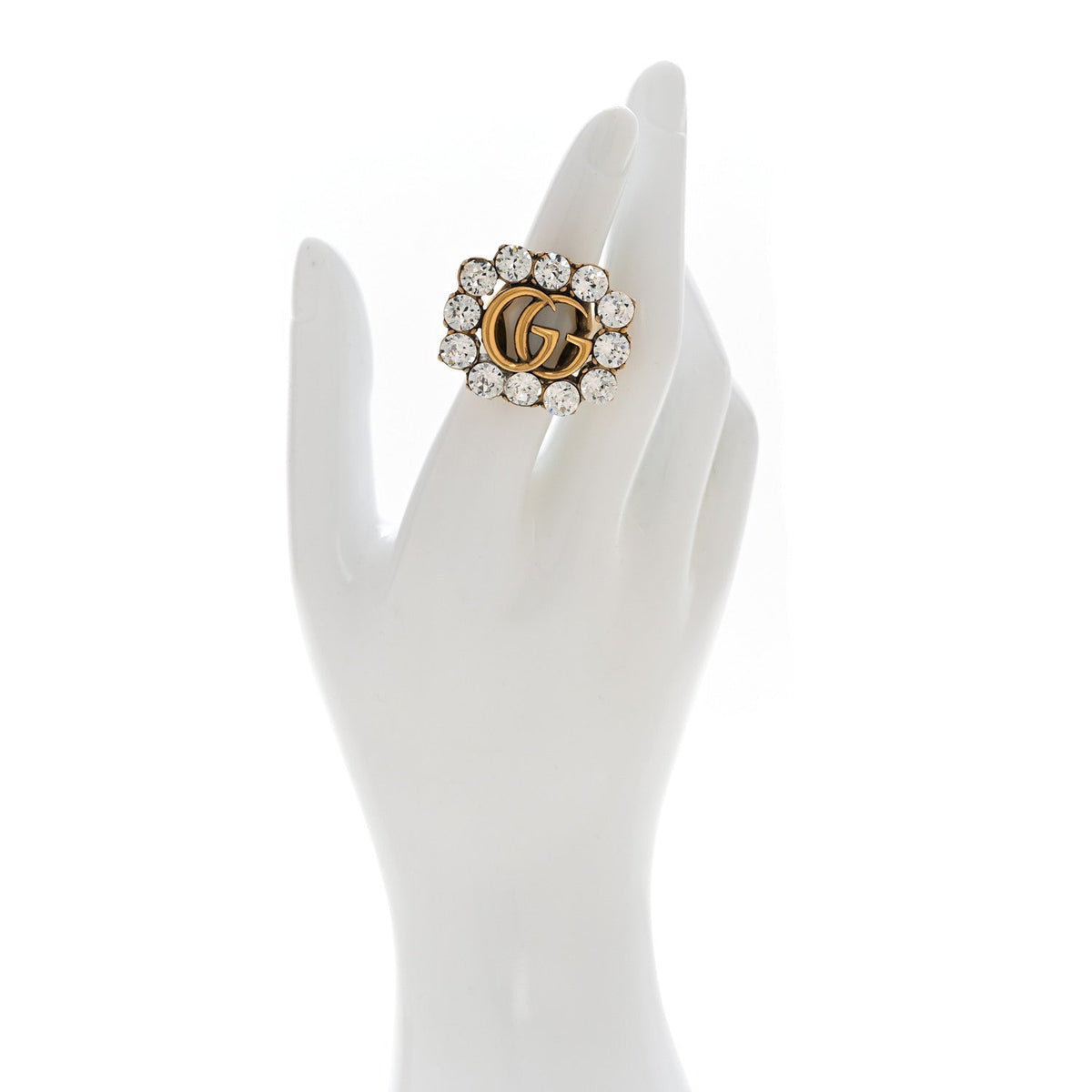 Metal Crystal Double G Ring XS Aged Gold