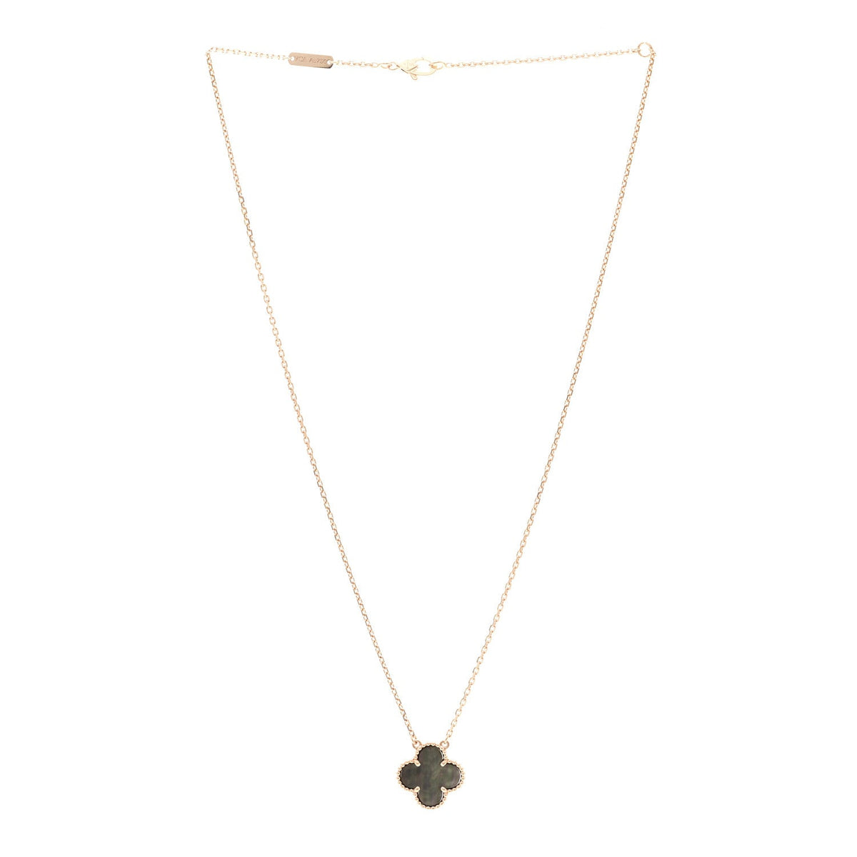 18K Rose Gold Gray Mother of Pearl Vintage Alhambra Pendant Necklace