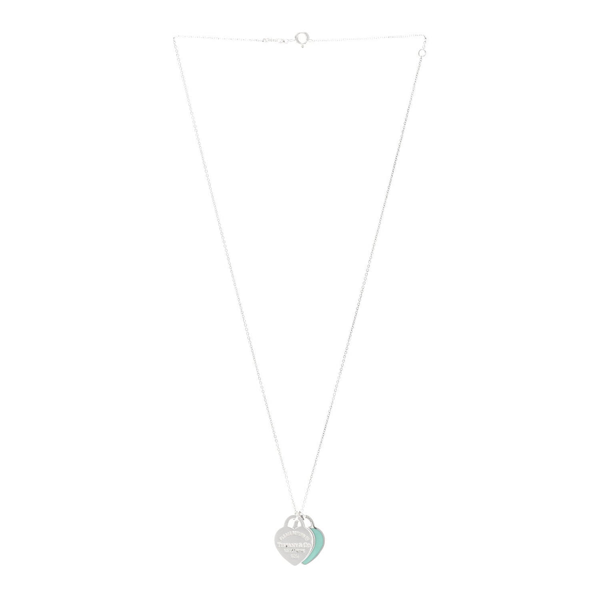 Sterling Silver Enamel Return to Tiffany Double Heart Tag Pendant Necklace Blue