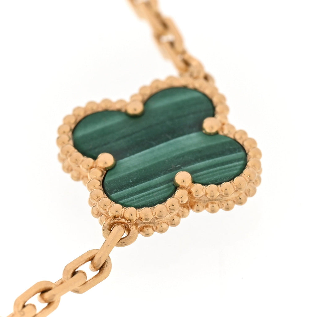 18K Yellow Gold Malachite 5 Motifs Vintage Alhambra Bracelet