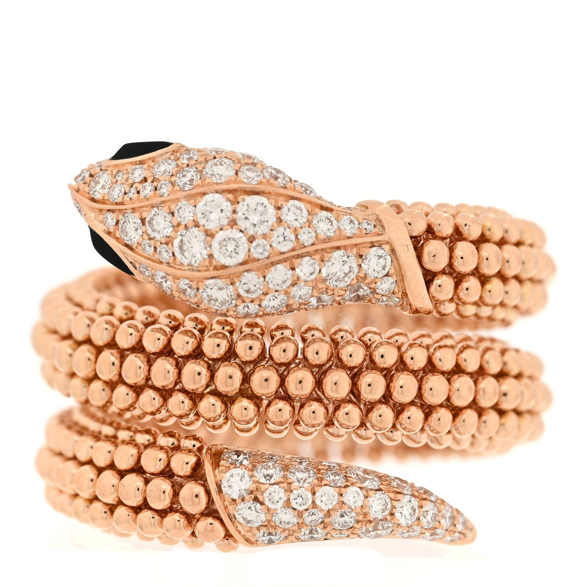 18K Rose Gold Diamond Black Onyx Two Coil Pave Ring XL