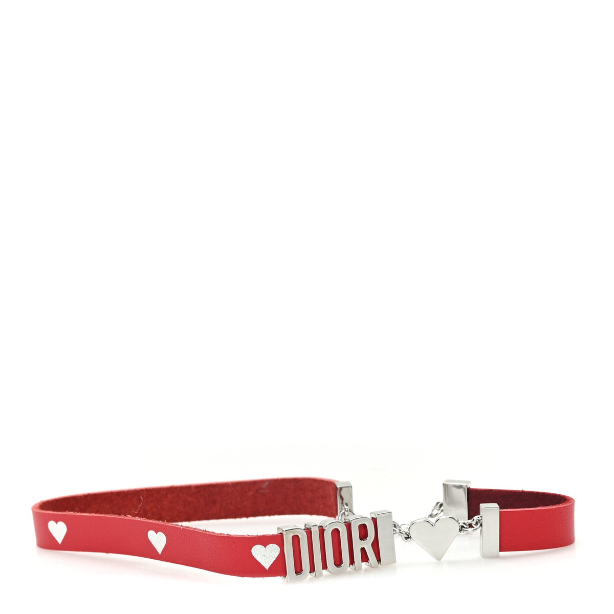 Calfskin Dior Logo Choker Necklace Red