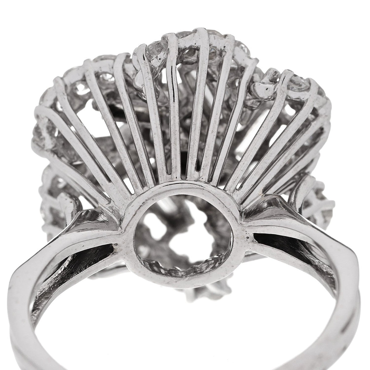 18K White Gold Diamond 1.80ctw Flower Spiral Cocktail Ring 52 6