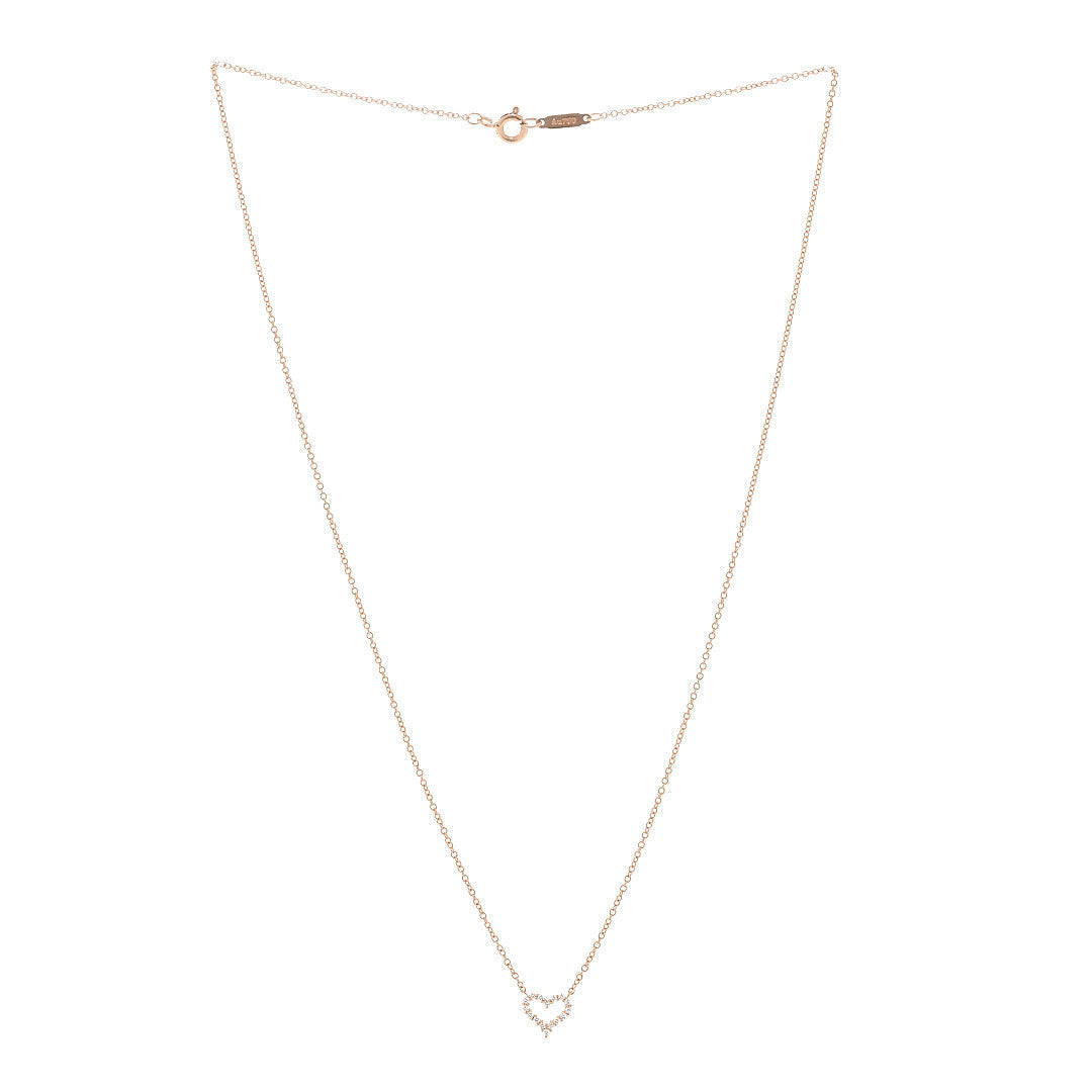 18K Rose Gold Diamond Extra Mini Heart Pendant Necklace