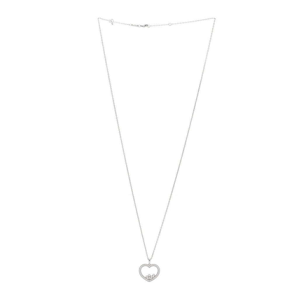 18K White Gold Happy Diamonds Icons Paved Heart Pendant Necklace
