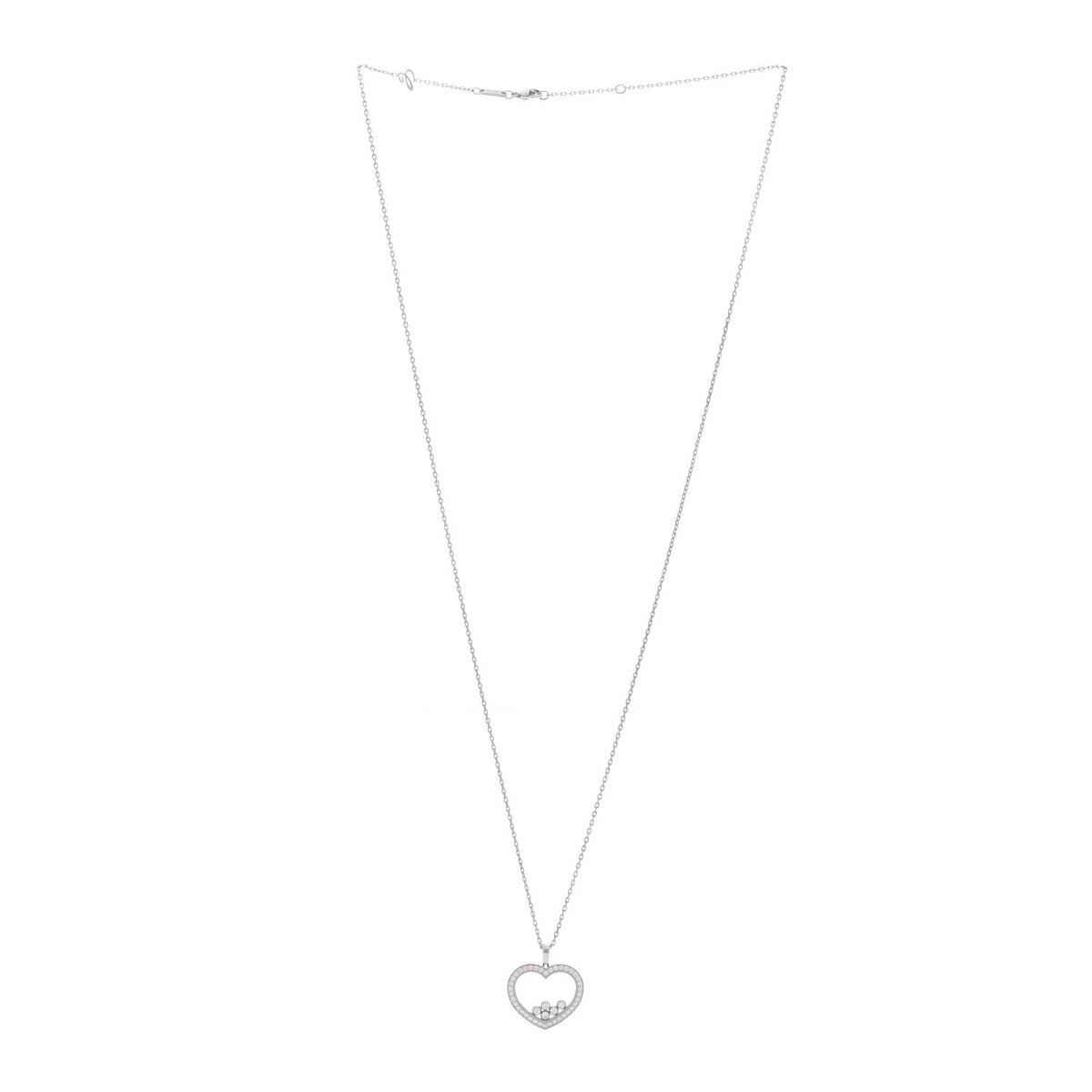 18K White Gold Happy Diamonds Icons Paved Heart Pendant Necklace