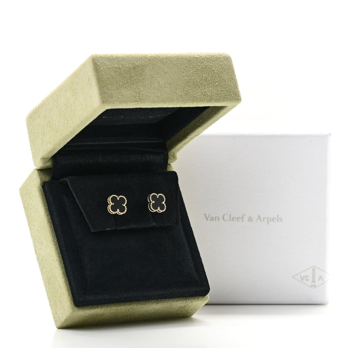 18K Yellow Gold Black Onyx Sweet Alhambra Earrings
