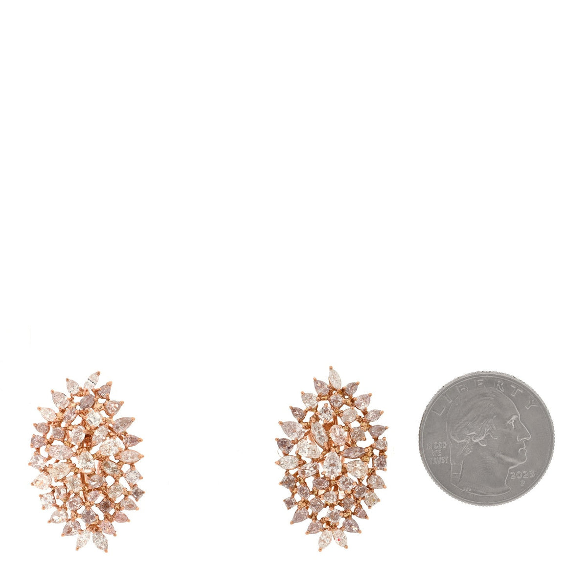 18K Rose Gold Pink Diamond Cluster Earrings