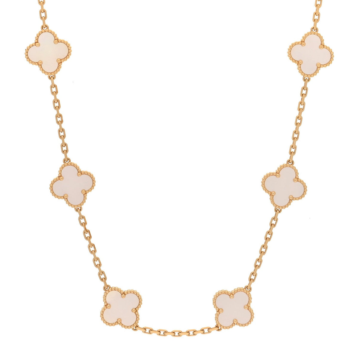 18K Yellow Gold Mother of Pearl 10 Motifs Vintage Alhambra Necklace