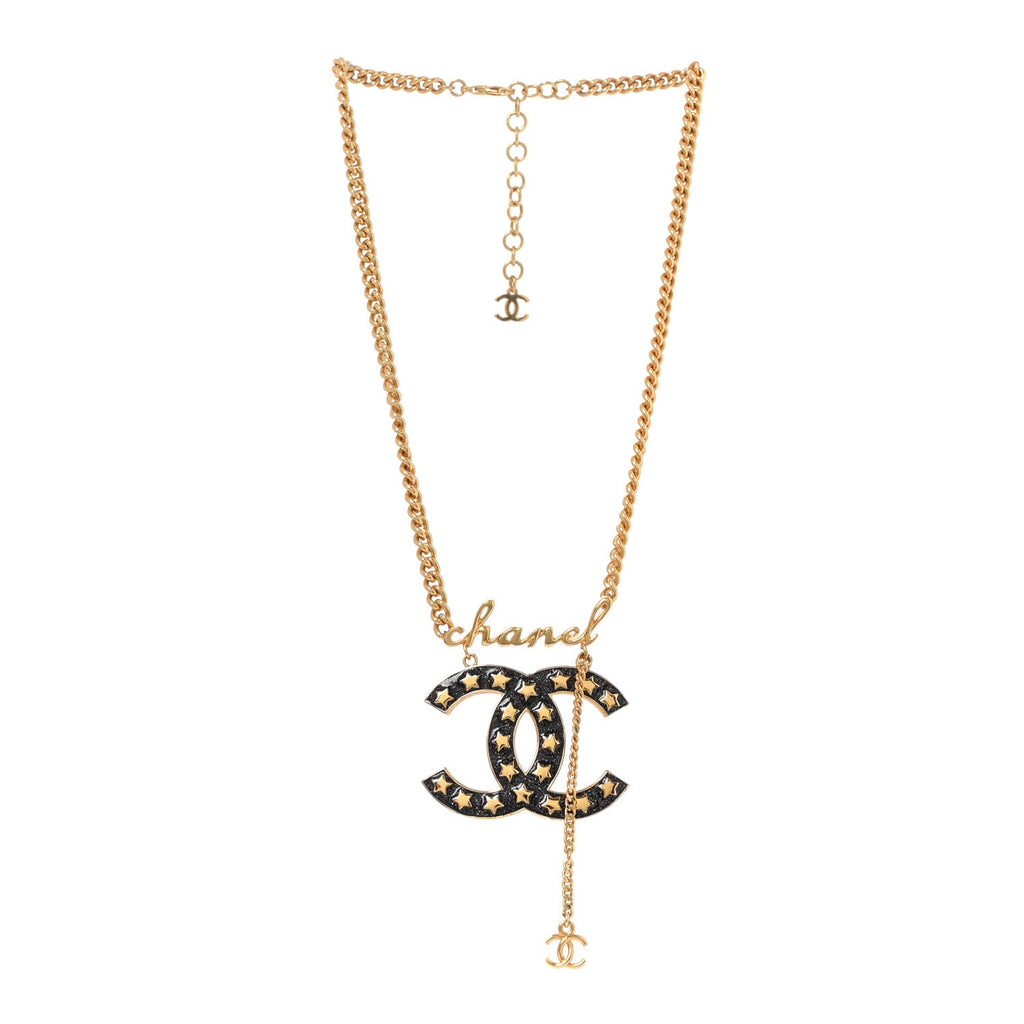 Metal Resin CC Star Chain Logo Necklace Gold Black