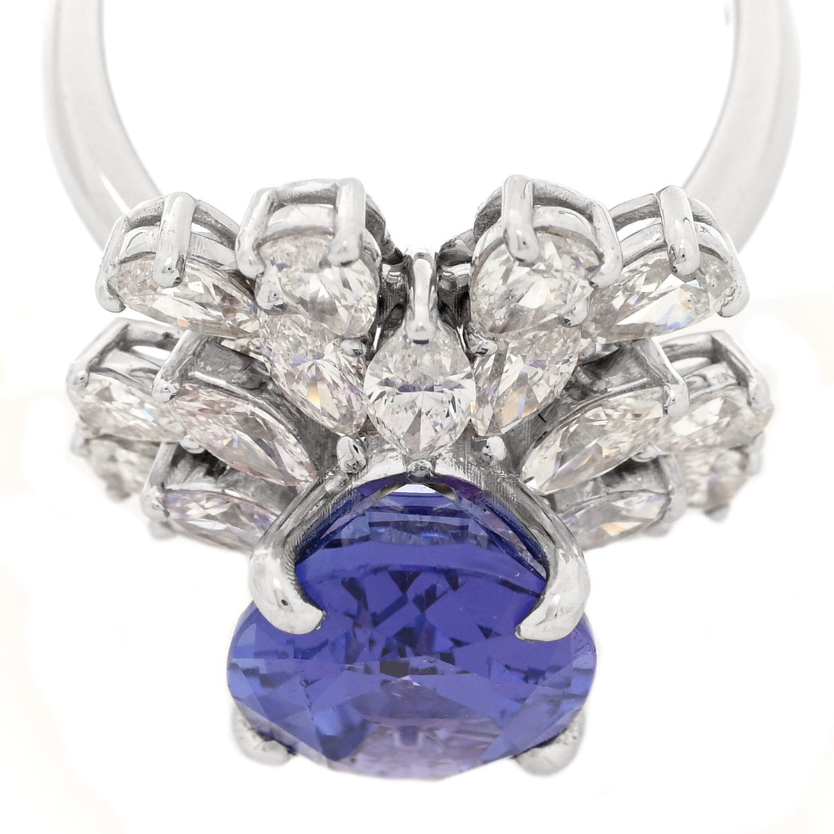 18K White Gold Diamond Tanzanite Oval Cocktail Ring 53 6.5
