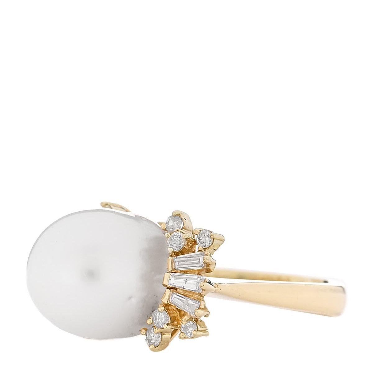 14K Yellow Gold Diamond Cultured Pearl Cocktail Ring 46 3.75