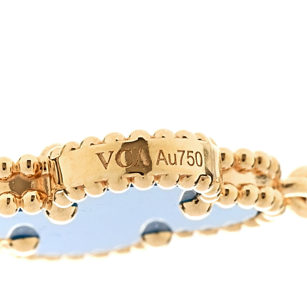 18K Yellow Gold Blue Agate 10 Motifs Vintage Alhambra Necklace