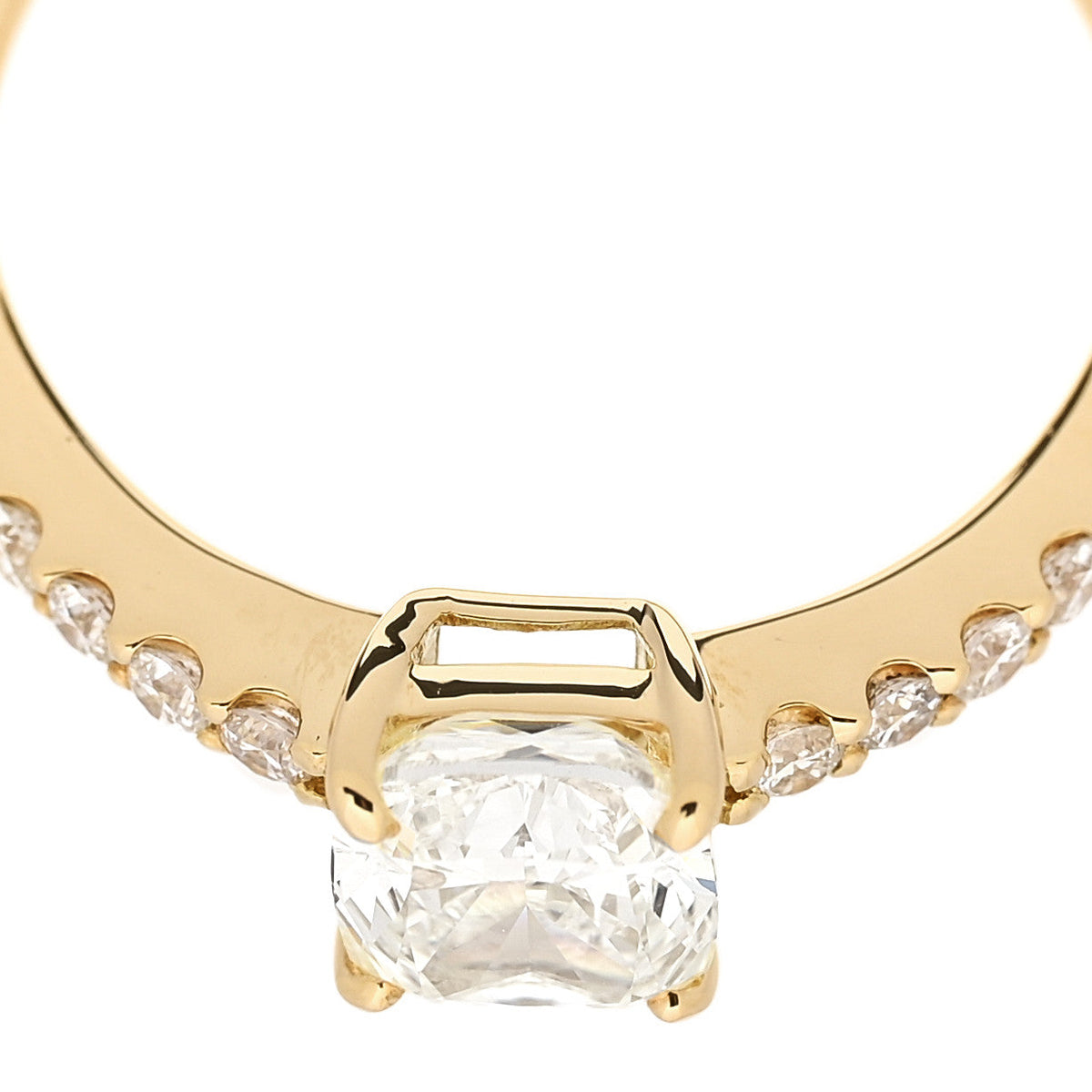 18K Yellow Gold Diamond 1.00ct Cushion Cut Pave Band Engagement Ring 51 5.75