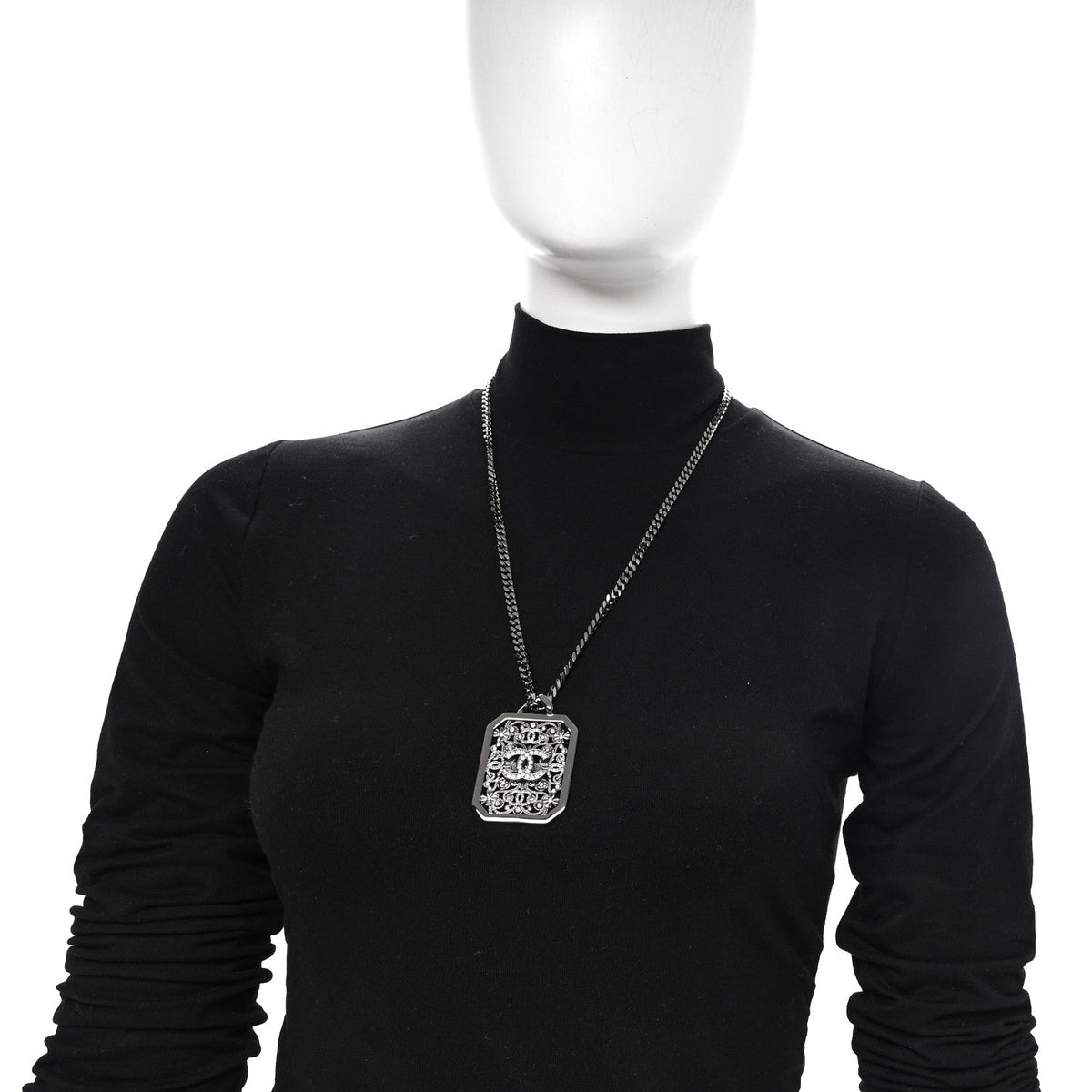 Crystal Strass CC Pendant Necklace Silver