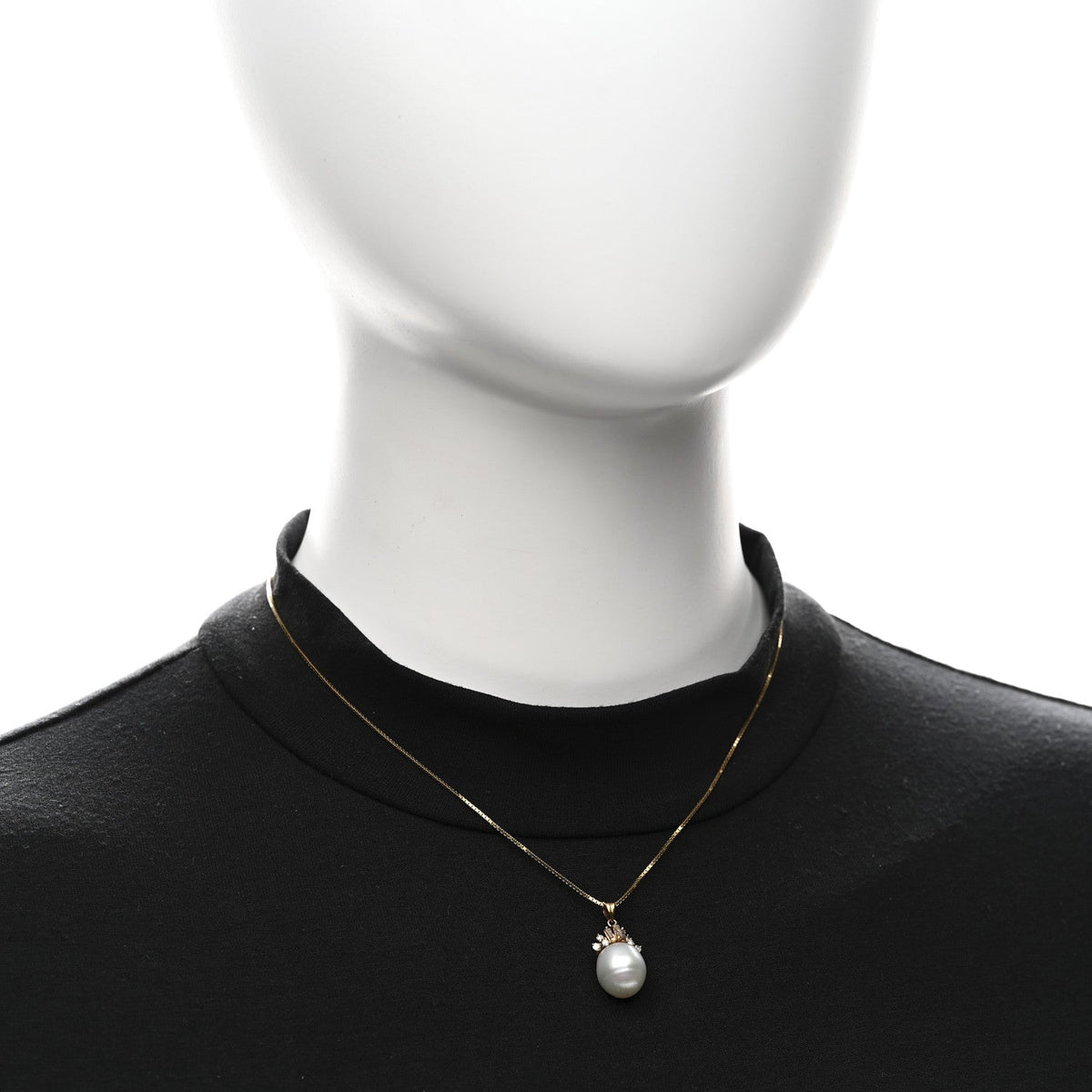 14K Yellow Rose Gold Diamond Cultured Pearl Pendant Necklace