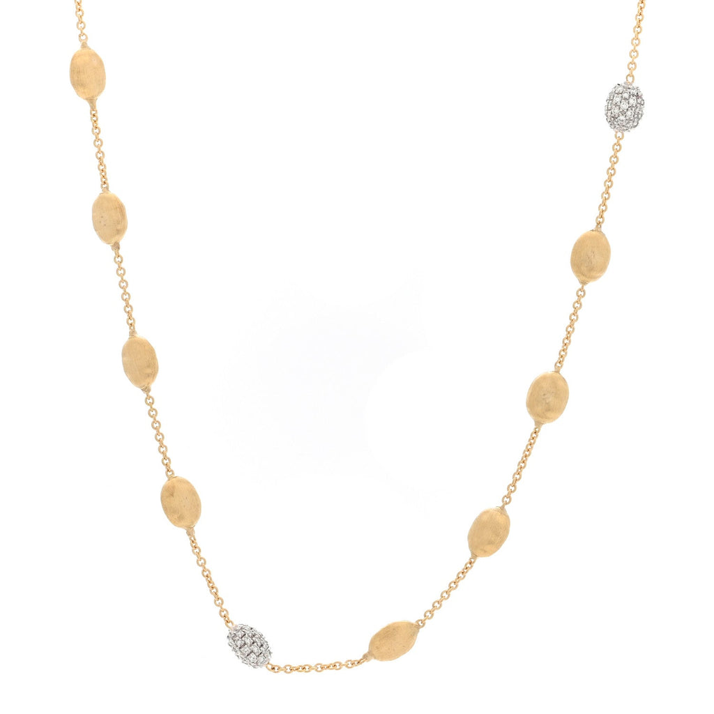 18K Yellow White Gold Diamond Siviglia Small Bead Short Necklace