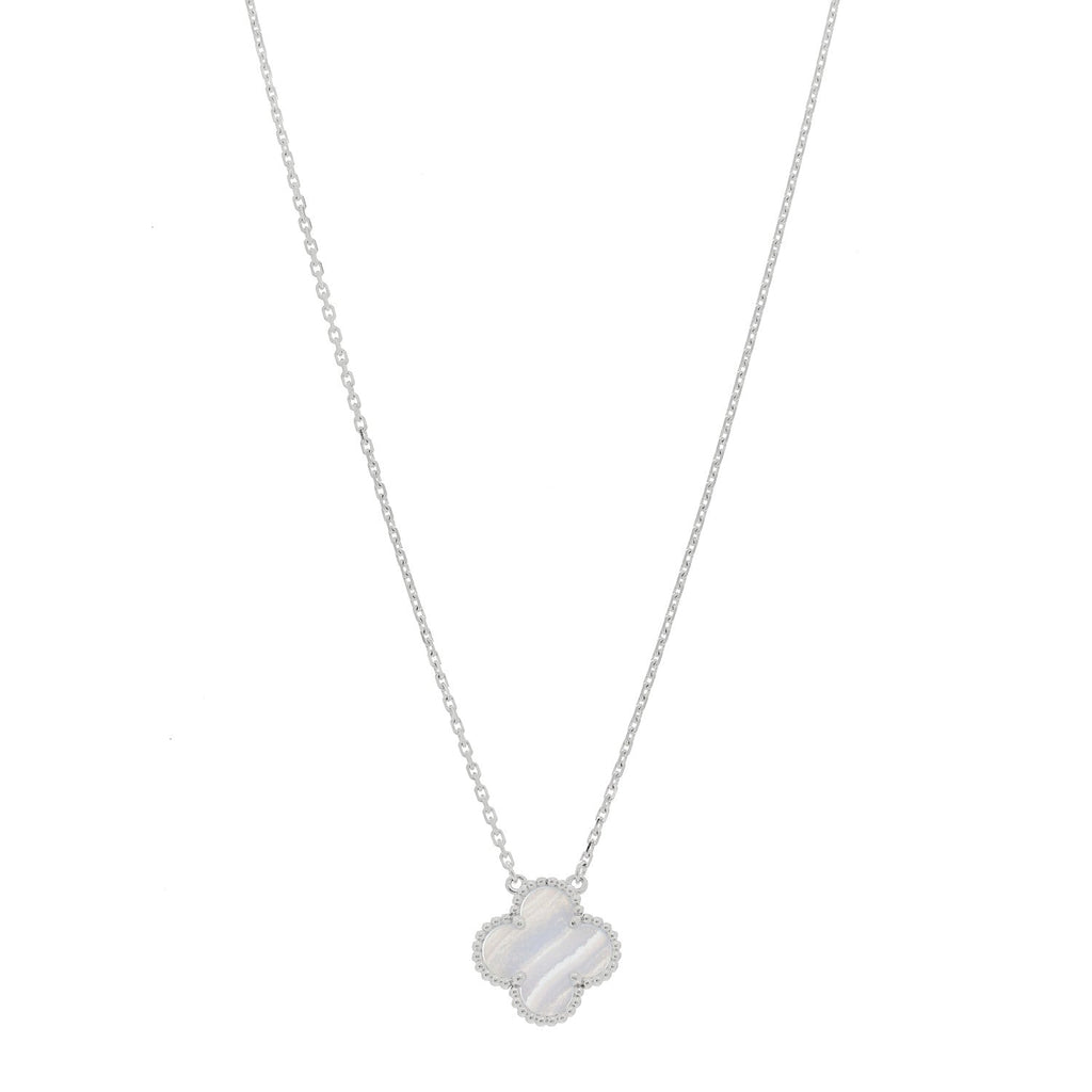 18k White Gold Chalcedony Vintage Alhambra Pendant Necklace
