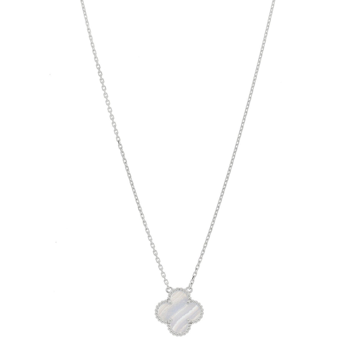 18k White Gold Chalcedony Vintage Alhambra Pendant Necklace
