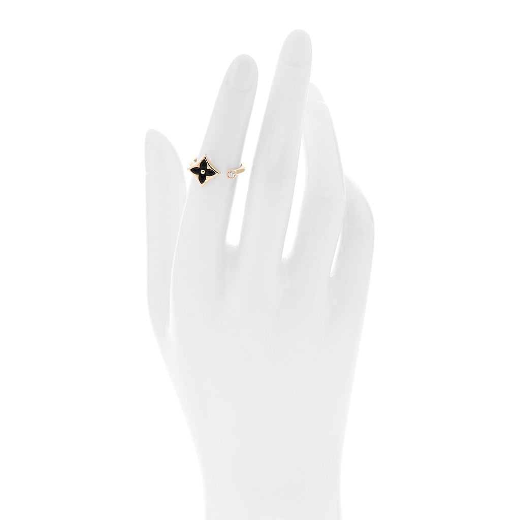 18K Yellow Gold Diamond Black Onyx Mini Color Blossom Star Ring 48 4.5