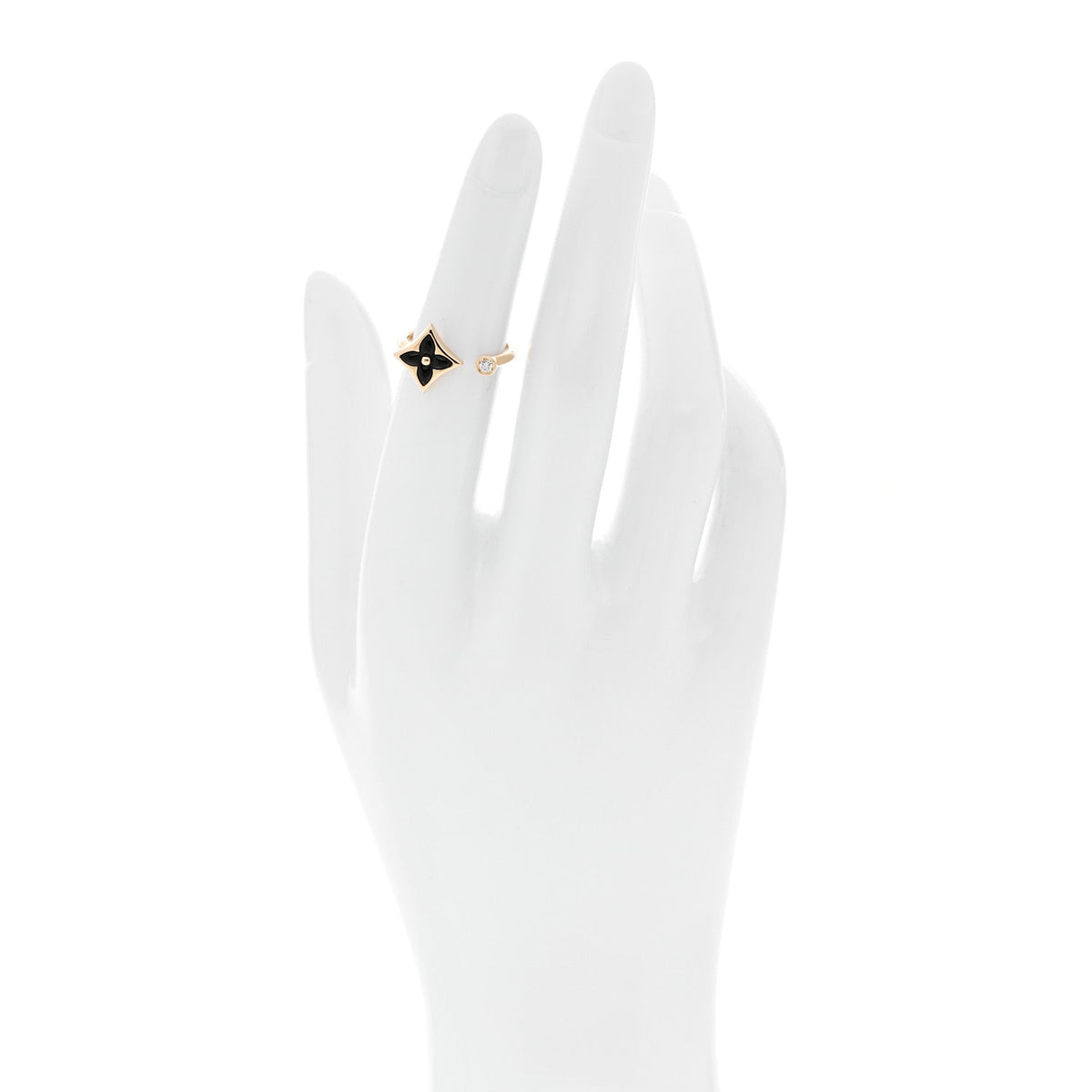 18K Yellow Gold Diamond Black Onyx Mini Color Blossom Star Ring 48 4.5