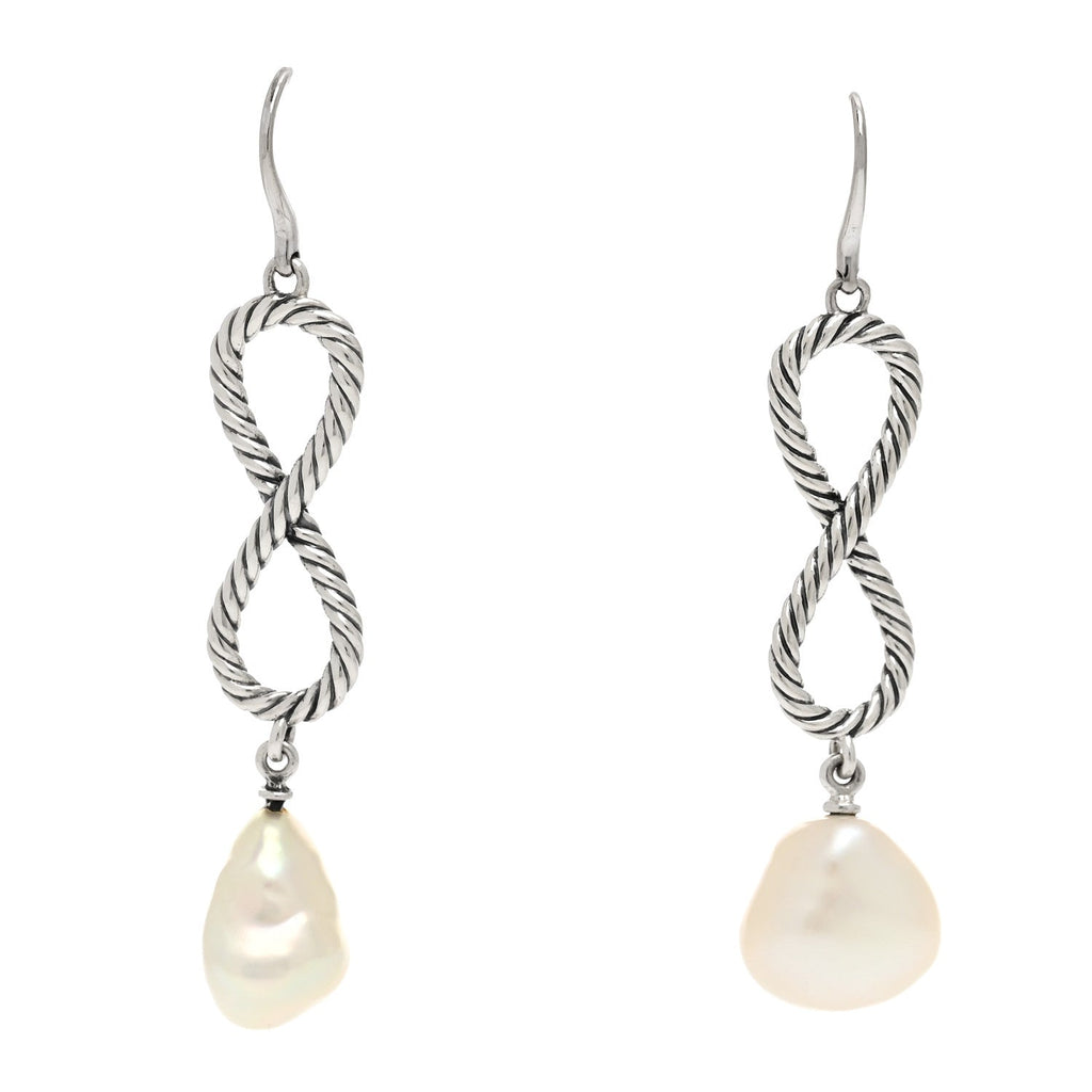 Sterling Silver Cultured Pearl Infinity Drop Earrings