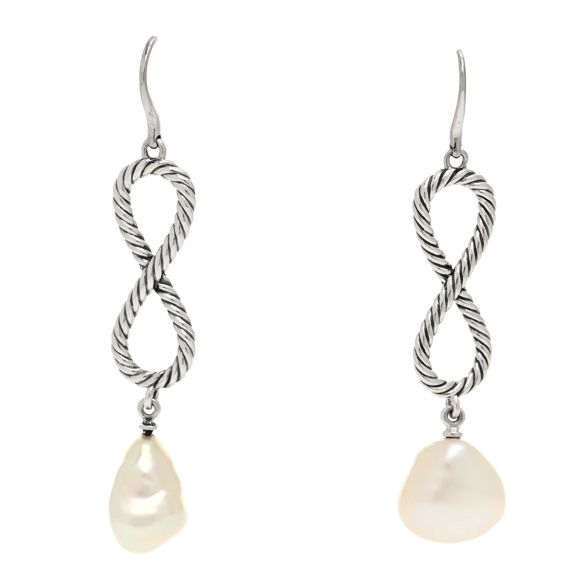 Sterling Silver Cultured Pearl Infinity Drop Earrings