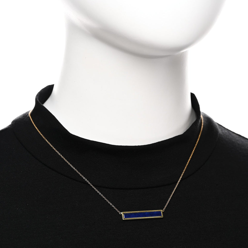 18K Yellow Gold Lapis Lazuli Bar Pendant Necklace