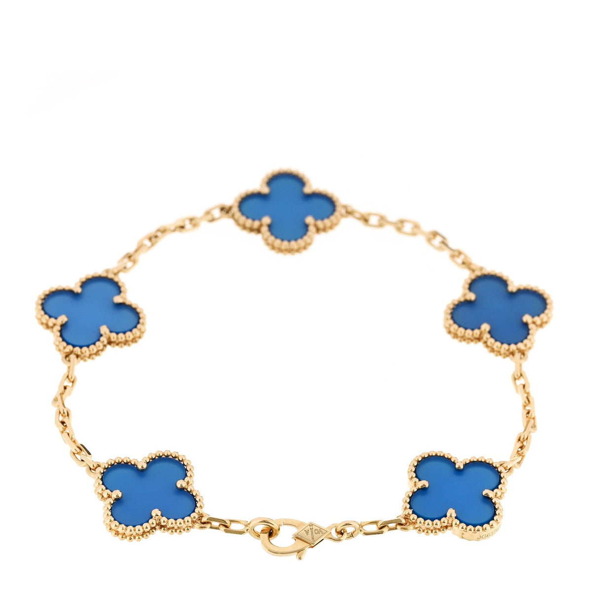 18K Yellow Gold Blue Agate 5 Motifs Vintage Alhambra Bracelet