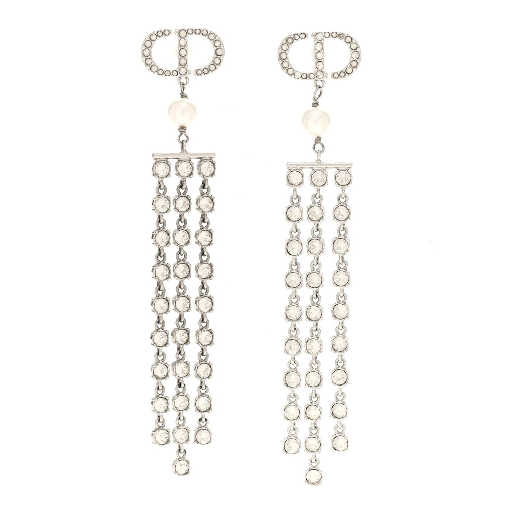 Crystal Pearl CD Drop Earrings Silver