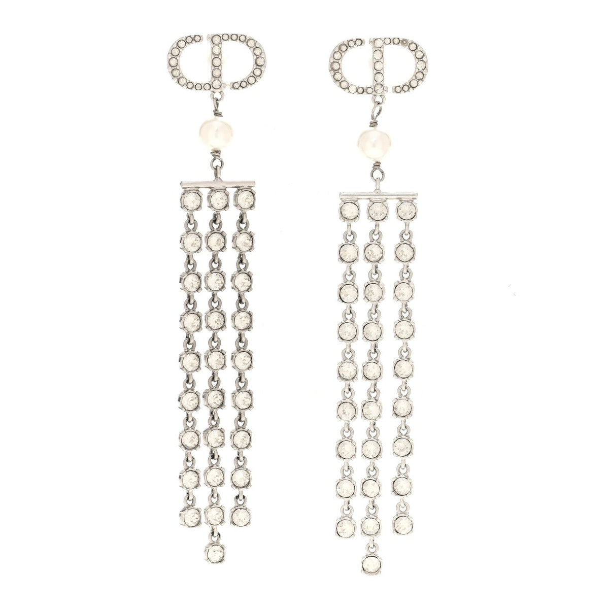 Crystal Pearl CD Drop Earrings Silver