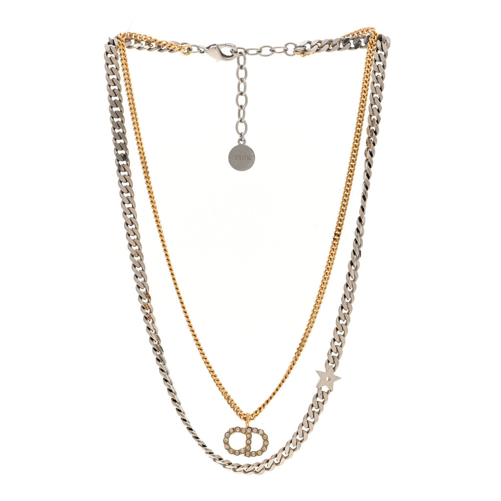 Metal Crystal CD Star Chain Necklace Gold Silver