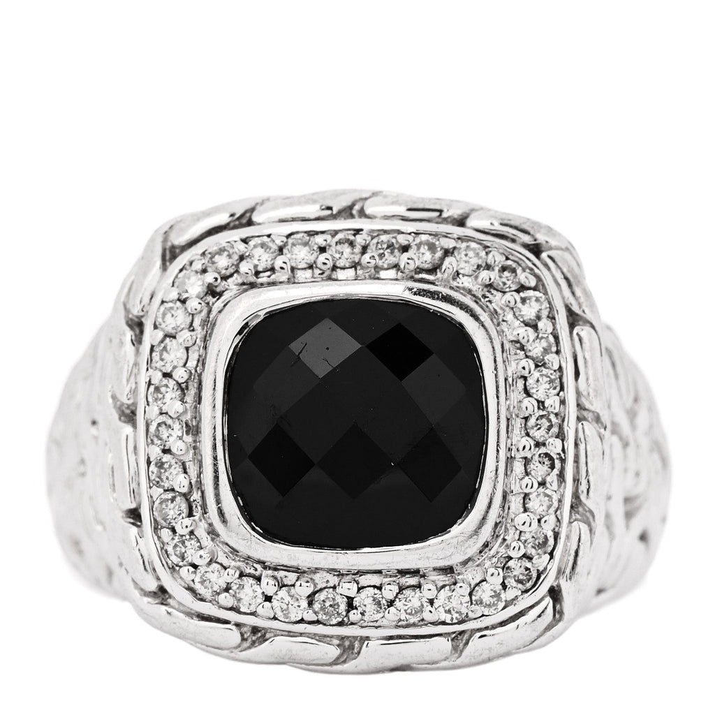 Sterling Silver Black Garnet Diamond Classic Chain Ring 52 6