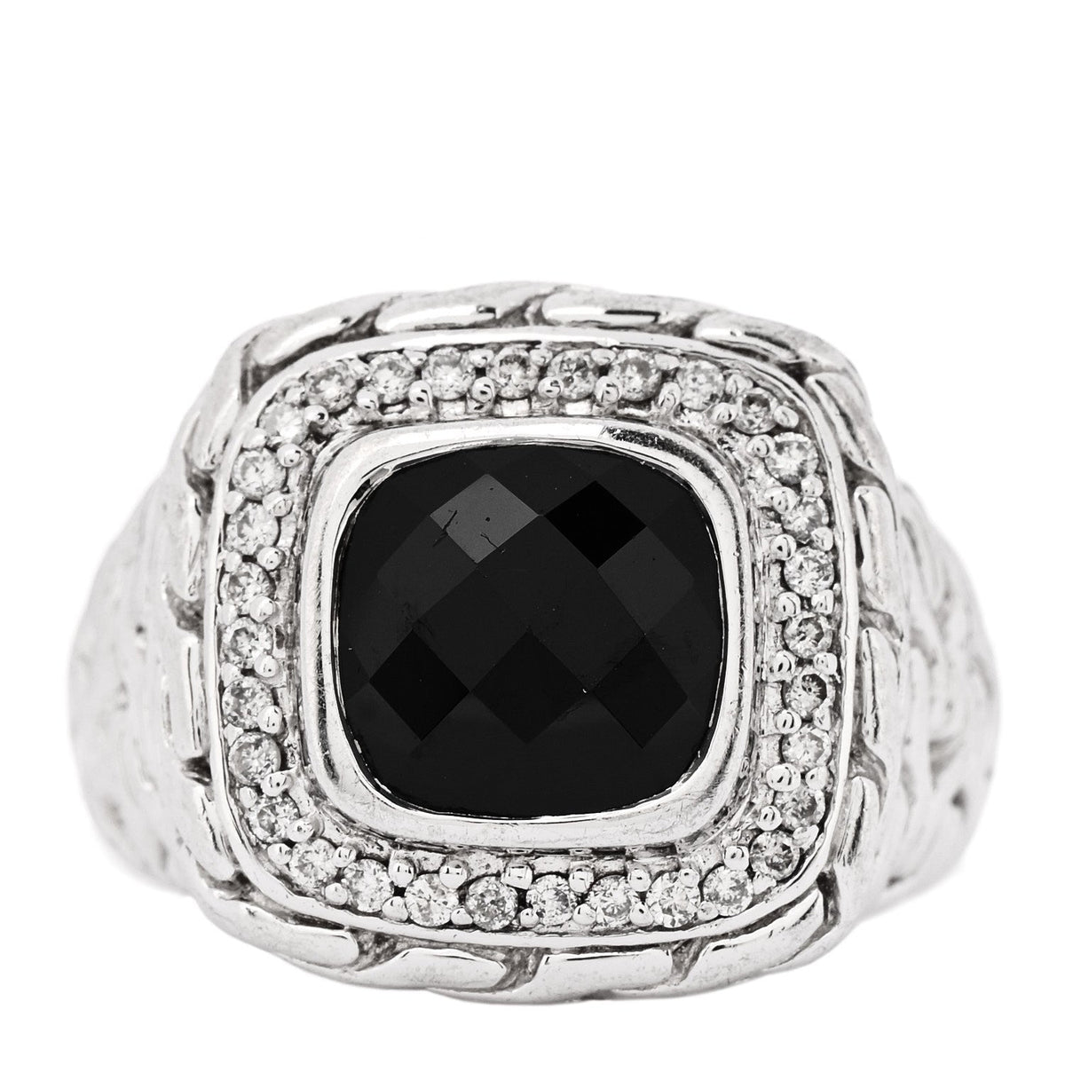 Sterling Silver Black Garnet Diamond Classic Chain Ring 52 6