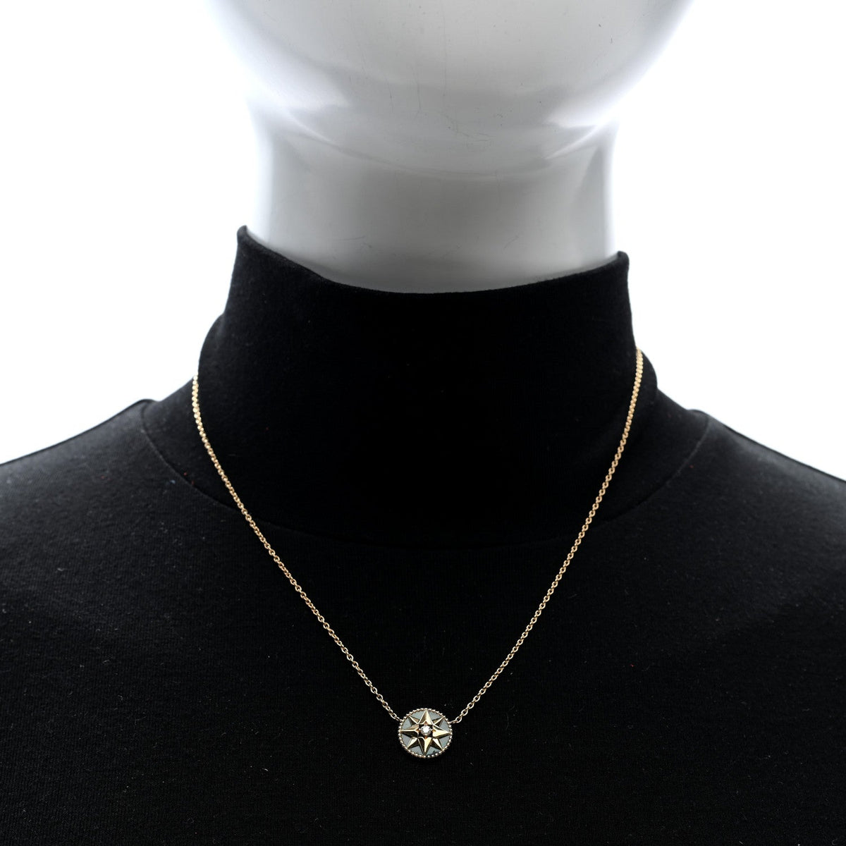 18K Yellow Gold Diamond Malachite Rose Des Vents Necklace
