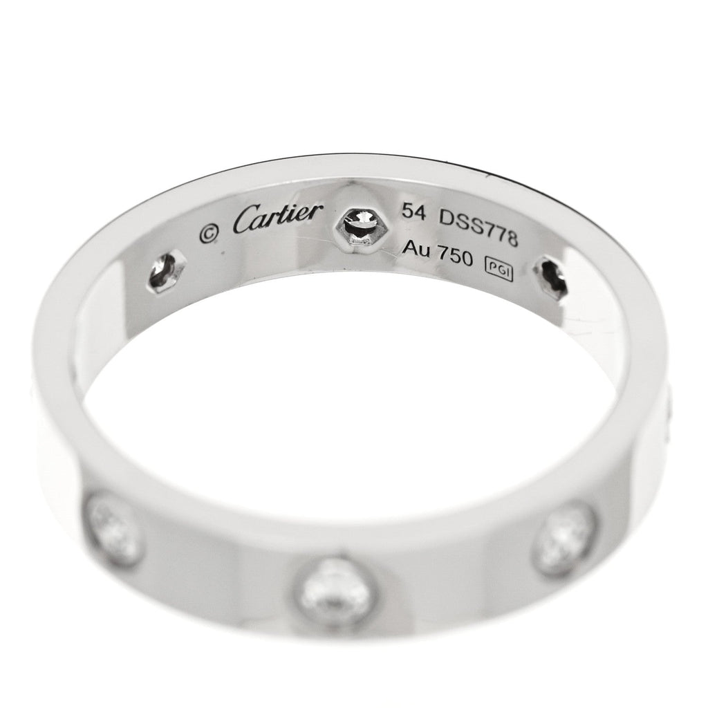 18K White Gold 8 Diamond 4mm LOVE Wedding Band Ring 54 6.75